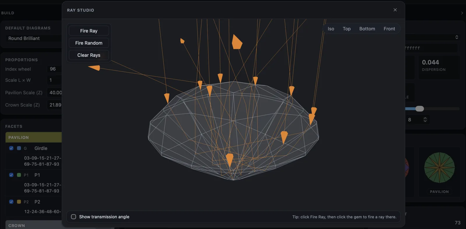 Ray Studio — trace light paths for TIR and brilliance
